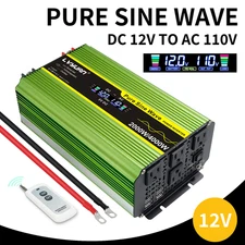 Pure Sine Wave Power Inverter 2000w 4000w Converter Dc 12v To Ac 110v Lcd Remote