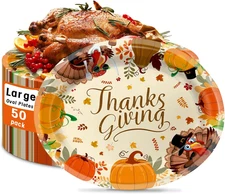 50 Pack Oval Thanksgiving Plates 12 X 10 Inch Thanksgiving Paper Plates Heavy Du