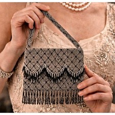 VTG 1920s Steel Cut Bead Purse Art Deco Flapper Fringe Czech Evening Bag
