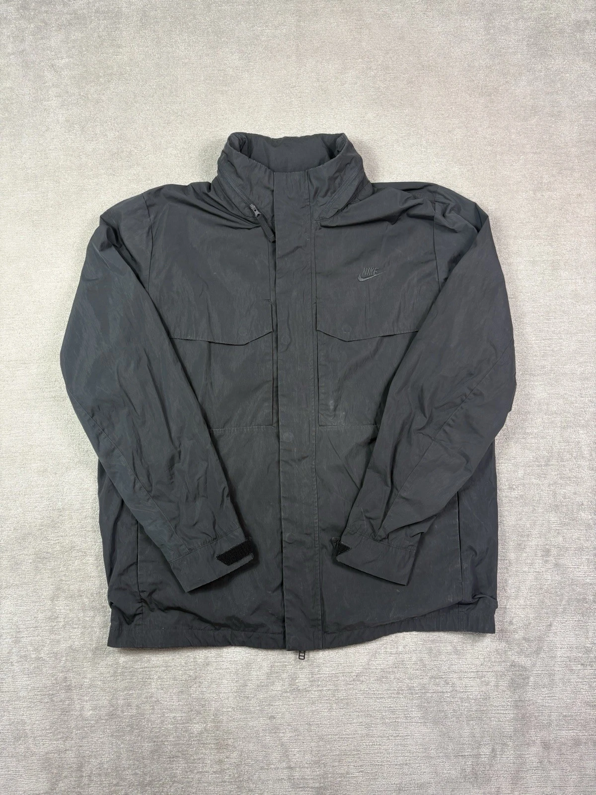 Nike Woven Sportswear M26 Jacket Black Men's Large 24x29 Full Zip Shell Coat