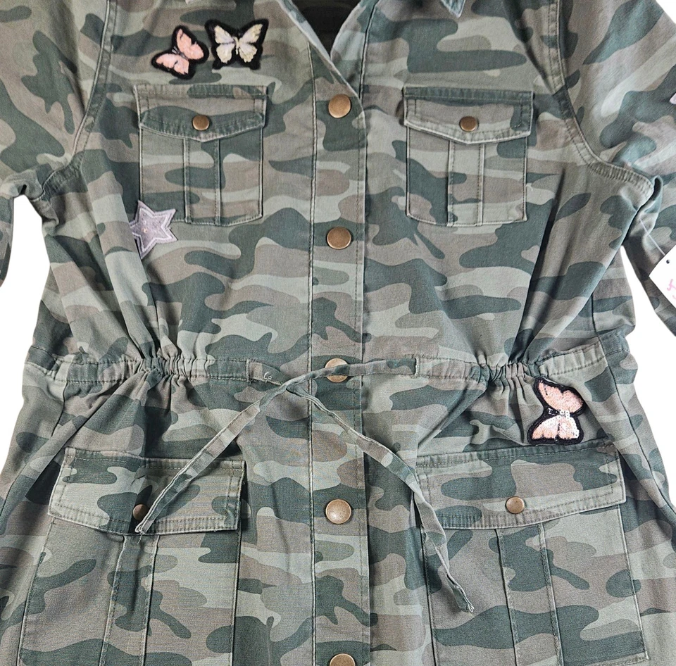 Jaqueta Justice Meninas Tamanho 16/18 Plus Camuflagem Verde Borboleta Estrela Patches Bolsos - Imagem 2 de 4
