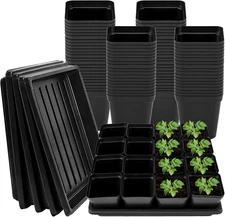 2.6 Inch 100 Pcs Black Square Nursery Pots,5 Pcs Plastic Seed Starting Tray,Plan