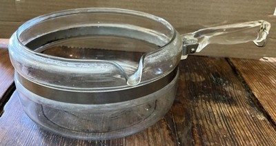 Vintage Pyrex Glass Sauce Pan 1.5 Qt Clear Handle Stainless Ring Pour Spout