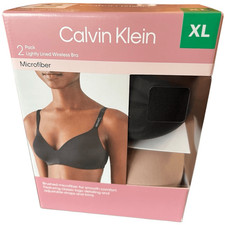 CALVIN KLEIN Bras 2-Pack XL Lightly Lined Wireless Microfiber Black Nude NWT