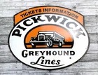 VINTAGE 12x9.5" PICK WICK GREYHOUND GASOLINE GAS PUMP STATION PORCELAIN OIL SIGN