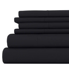 6-Piece Black Solid Microfiber Queen Sheet Set