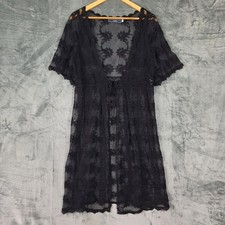 Womens Kimono One Size Black Crochet Sheer Floral Lace Duster Open Whimsigoth