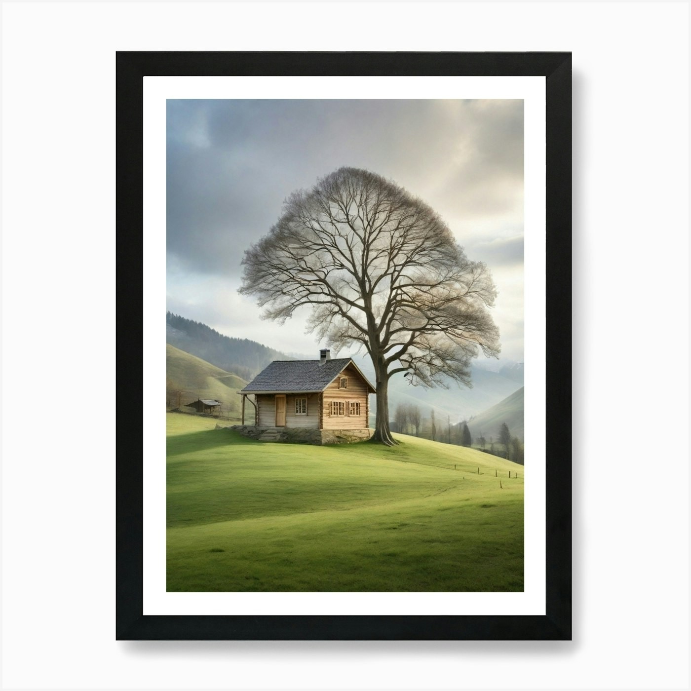 Lone Tree In A Field Framed Art Print Canvas Wall Decor Picture  