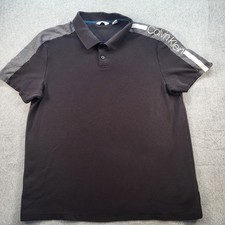 Calvin Klein Mens Polo Shirt XL Black Gray Spellout Short Sleeve Cotton Blend