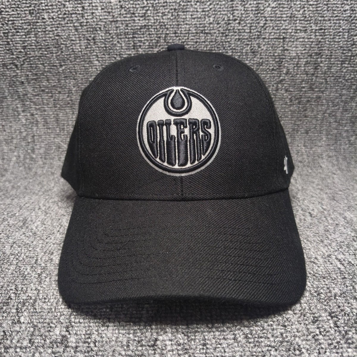 '47 Brand Edmonton Oilers NHL Black Tonal Logo Strapback Cap Curved Br