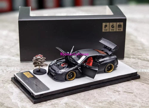 PGM 1:64 Black GTR R35 Pandem Engine Sports Model Diecast Metal Car