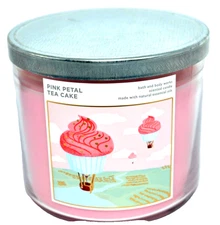 Bath Body Works PINK PETAL TEA CAKE 3 Wick Scented Candle 14.5oz Jar NEW