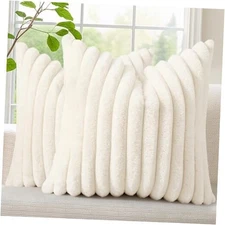  Faux Fur Christmas Throw Pillow Covers 18x18 18" x 18" (Pack of 2) Cream White
