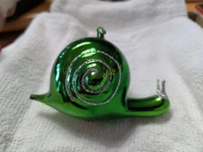 Vintage Soffieria De Carlini Italian Glass Snail Ornament - GREEN w/Silver