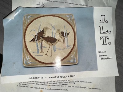 vtg JLT Palos Verdes needlepoint kit No. A52 Eastern Shorebirds NIP NOS Pillow