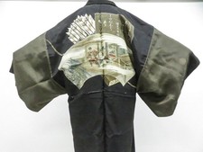 Japanese Vintage Haori Jacket Men 5 Crests Silk Japan eb-1409