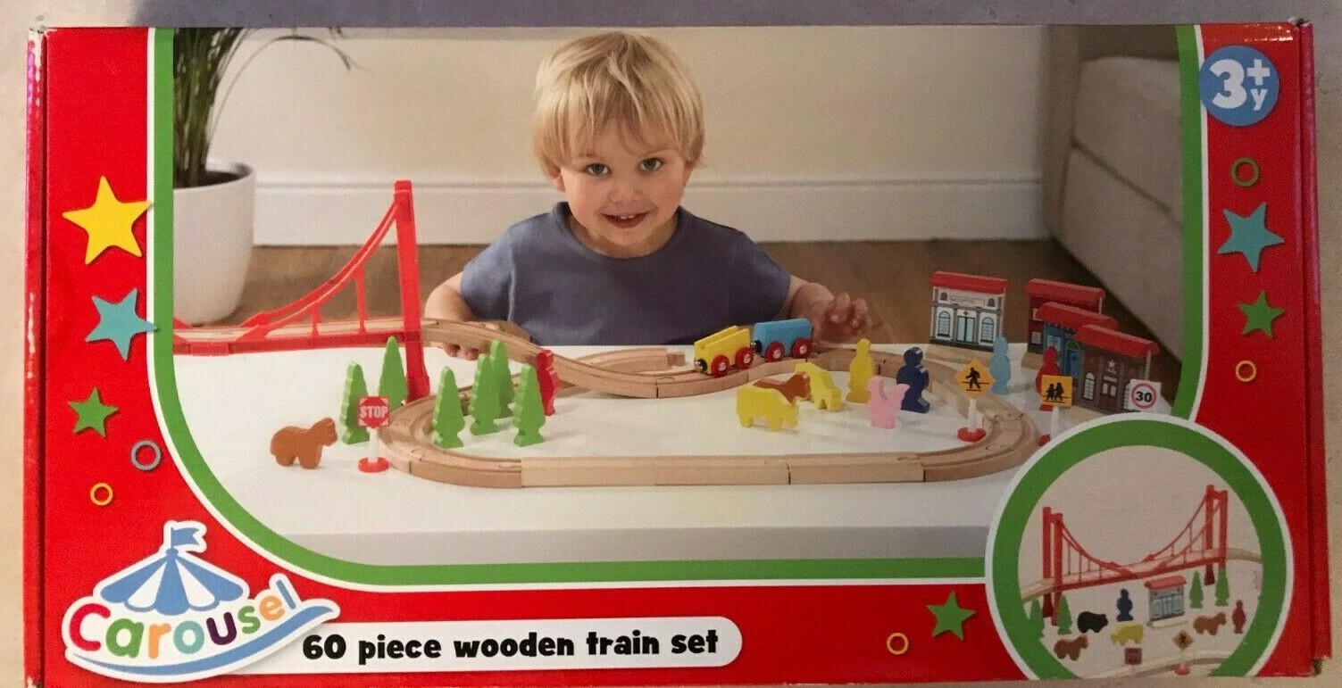 carousel wooden train set 60 pieces