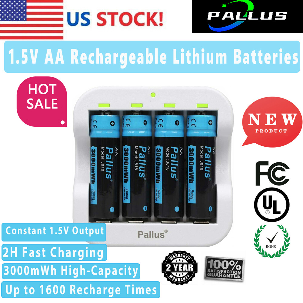AA batteries&charger,1.5v rechargeable lithium battery aa,4xdouble a+1charger-image