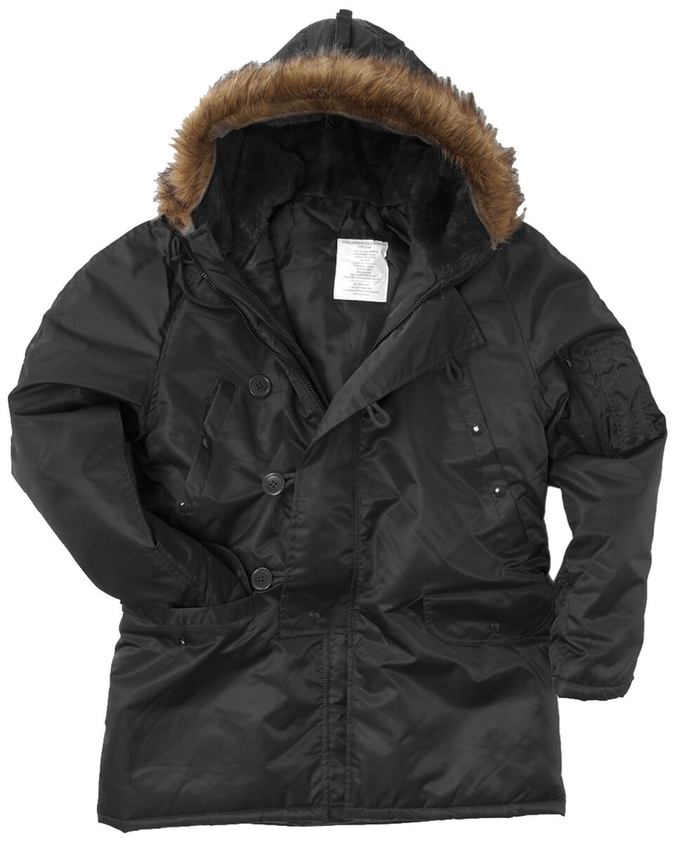 Black N3B Parka US Military Style Long Hooded Polar Jacket Black N3B Parka US Military Style Long Hooded Polar Jacket