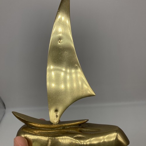 Vintage Solid Brass Sailboat Nautical Figure Statue Boat, 7''x 5.5'' - Picture 8 of 8