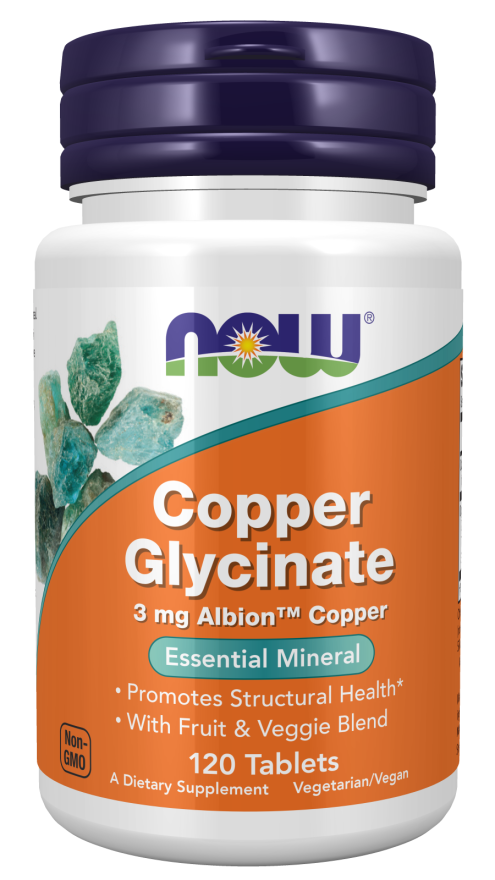 NOW Foods Copper Glycinate 3mg 120 Tablets | Promotes Structural Health