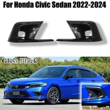 2X Gloss Black Front Bumper Fog Lights Cover W/Radar Hole for Civic 2022-2024