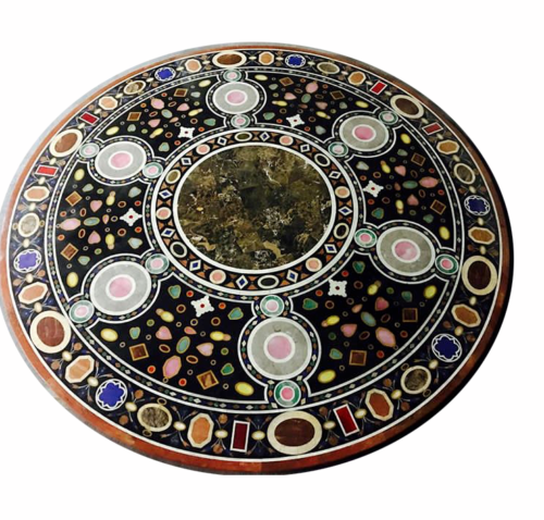 48-Inch Handmade Marble Sofa Table with Semi-Precious Stone Inlay for Elegant Home Decor