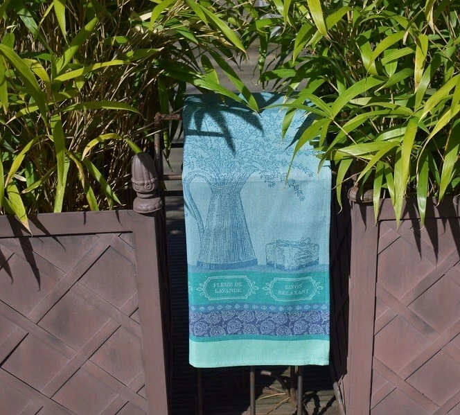 Geschirrtuch Baumwolle Jacquard 50x70 cm türkis Lavendelmotive aus Frankreich - Bild 2 von 4