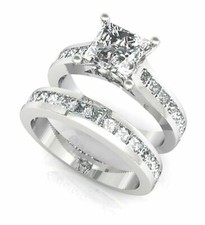 14k White Gold 3.25ct Princess Diamond Engagement Ring  Band Simulated Size 6