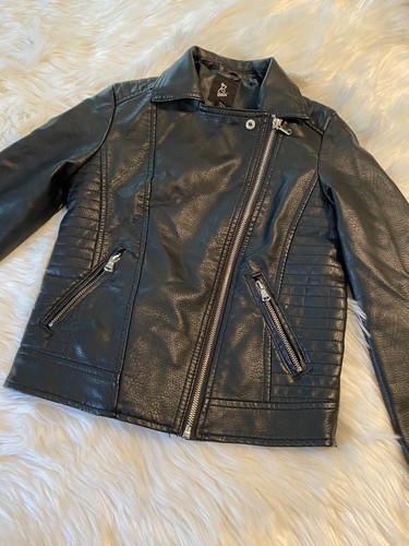 Art Class Girls Black Faux Leather Bomber Jacket Sz M 7/8 - Picture 5 of 6