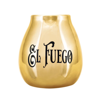 Mate Becher Cebador Gold Keramik für Yerba Mate mit dem Logo  El Fuego - 350 ml