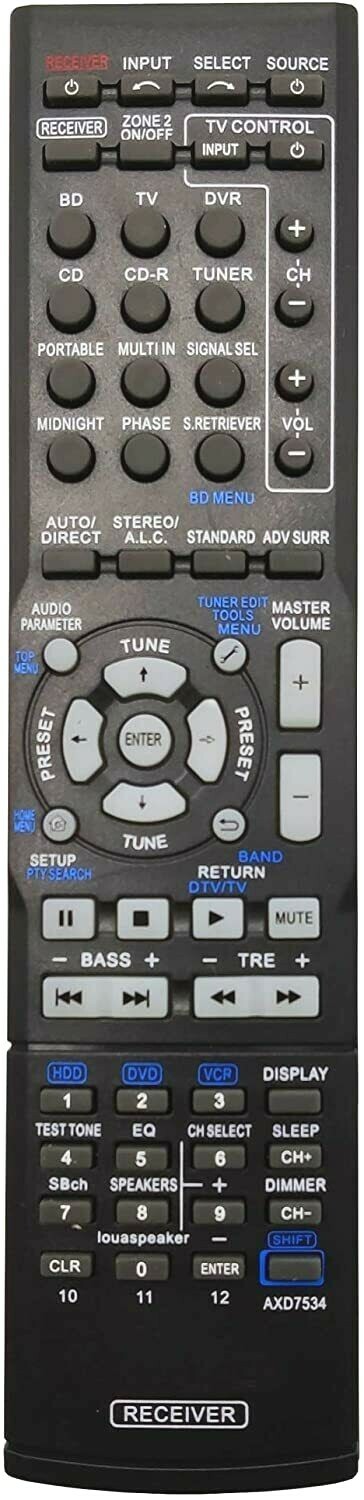 Replace Remote AXD7534 For Pioneer VSX-519V-K VSX-820-K VSX-822-K VSX-420-K