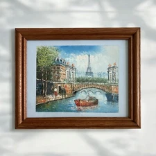 1960s Paris Impressionistic Framed Oil Painting on Canvas