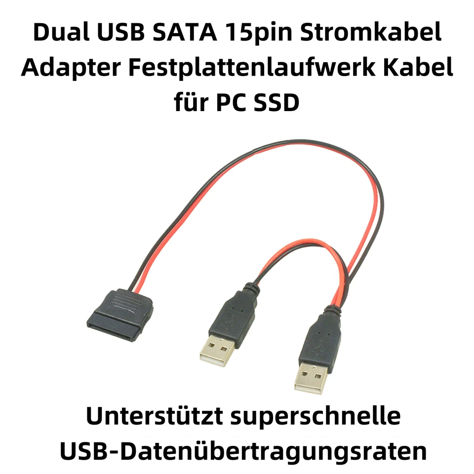D59 USB Stecker zu USB SATA 15pin Stromkabel Adapter Festplatte Kabel für PC SSD - Bild 2 von 4