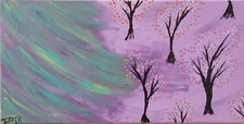 Original Acrylic On Canvas Abstract Tree Metallic Leaves Painting Signed Toffer