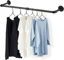 48” Wall Mounted  Rack, Industrial Pipe Black Iron Garment Bar, Heavy-Duty Detac