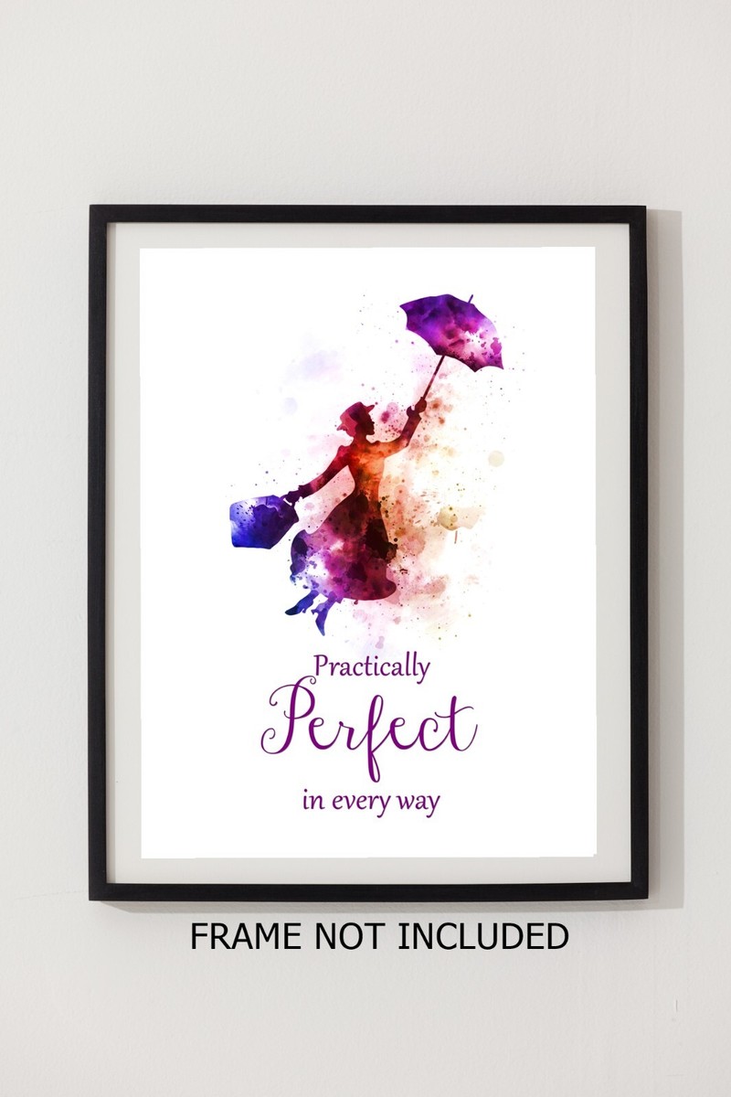 Autocollant Mural Mary Poppins 'Practically Perfect' - Décal Vinyle 30x33 Pouces - Déco Murale Phrase Inspirante
