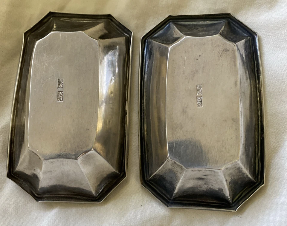 Par de bandejas de tuerca de pasador de plato de plata china antigua vintage de ley Foto 4 de 4