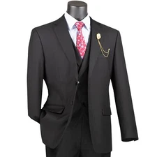 VINCI Men's Black 3-Piece Modern Fit Suit w/ Adjustable Waist - NEW