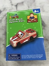 NEW CREATE  LEARN Pull Back Sports Car Stickers Wood Build Toy 6 Fun