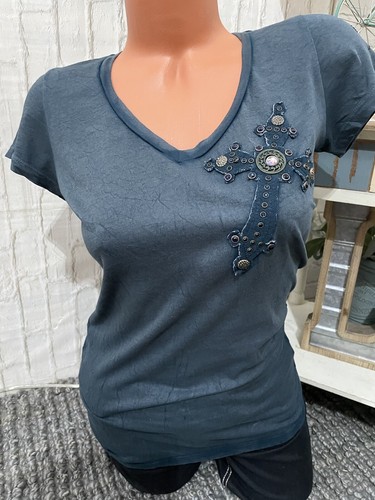 NWT! Buckle Velvet Stone Top Women's Studded Jewel Cross Sz S MFRP $59.95 - Picture 6 of 6