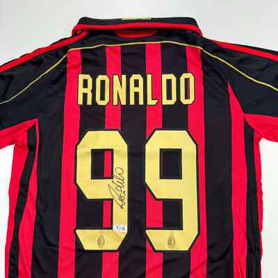Autographed/Signed Ricardo Ronaldo Nazario AC Milan Black/Red