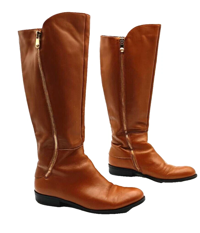 Botas Tahari Mujer Marrón 9.5M Cuero Planas Doble Lateral Cremallera Hasta la Rodilla Billings Foto 4 de 4