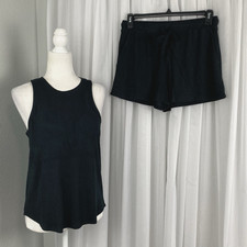 Softies Women  s Sz S Black Super Soft Ribbed Knit Racerback Short Set New