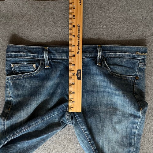 Jean vintage Y2K 00s dorado signo Passion tiro bajo corte boot acampanado 28 azul hecho en EE. UU. - Imagen 9 de 17
