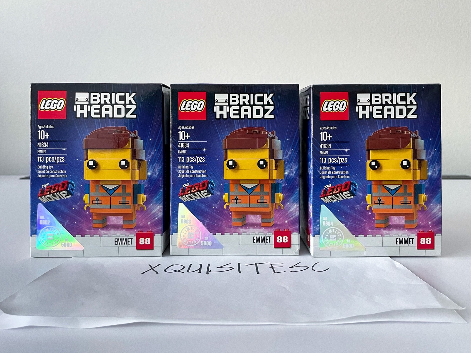3 NEW LEGO Brickheadz Movie 41634 Emmet SEQUENTIAL #902, 903, 904/5000 RETIRED