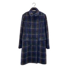 sacai Luck Wool Check Tweed Coat 4 Navy Womens