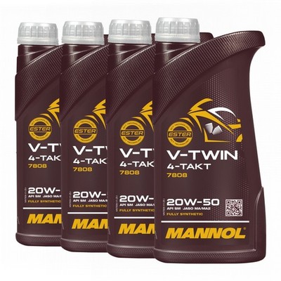 MANNOL V-TWIN SAE 20W-50 for Harley Davidson Motorradöl, JASO MA/MA2, 4x1 Liter