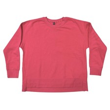 DKNY Women's Classic Fit Hi-Lo Hemmed Crewneck Sweatshirt Pink, XL 