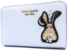 NEW KATE SPADE NEW YORK BUNBUN BUNNY COMPACT WALLET PALE HYDRA SAFFIANO K5653